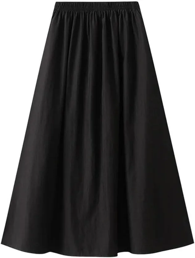 Women's Pleated Half Solid Color Skirt High Waisted Retro Drape Mid Length A-Line Knee-Length Skirt