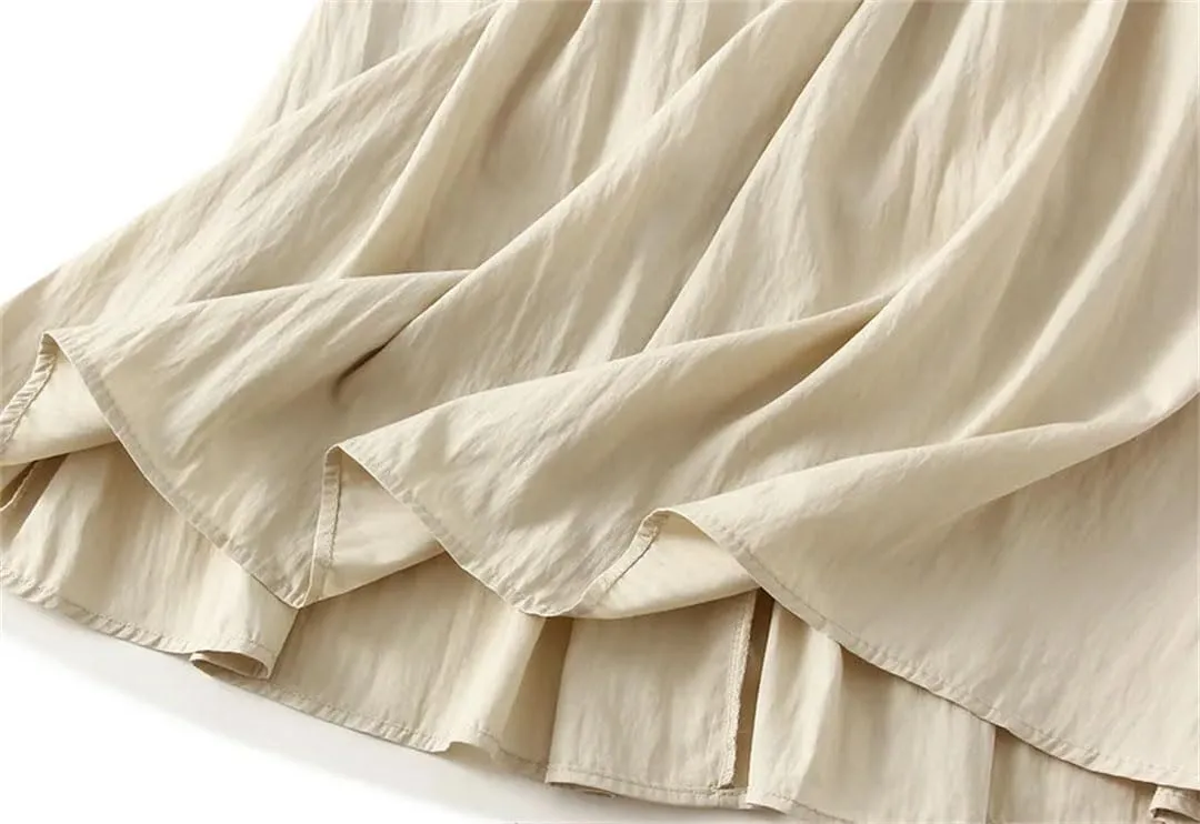 Women's Pleated Half Solid Color Skirt High Waisted Retro Drape Mid Length A-Line Knee-Length Skirt