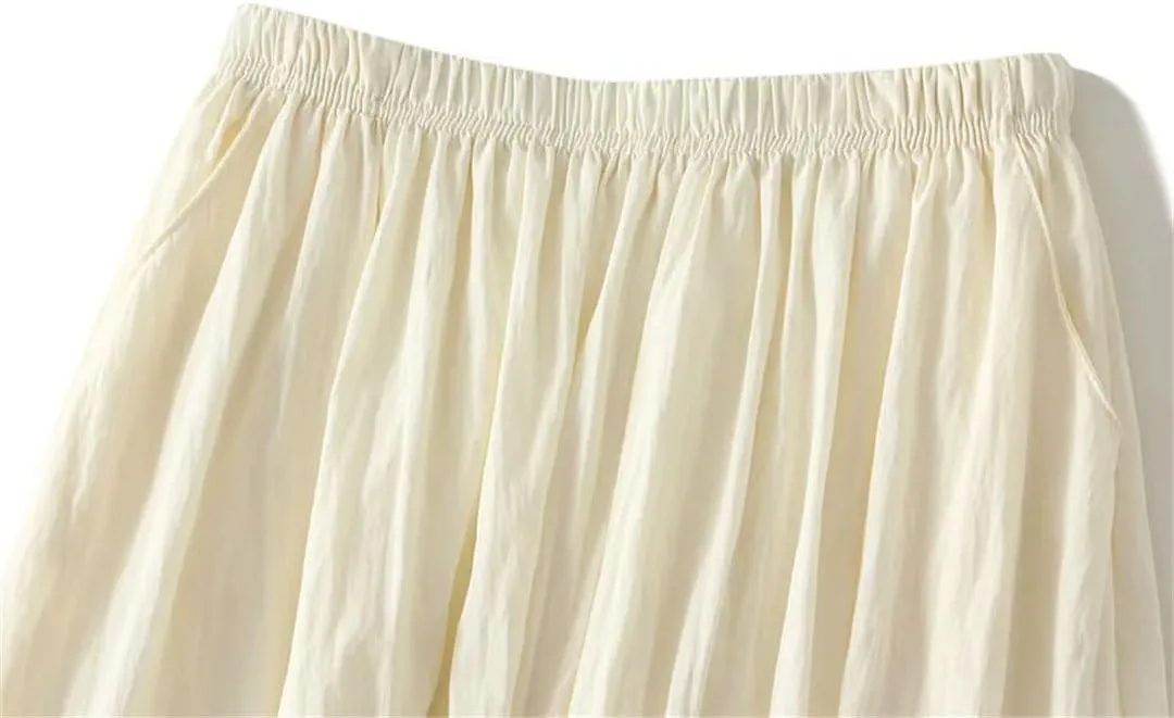 Women's Pleated Half Solid Color Skirt High Waisted Retro Drape Mid Length A-Line Knee-Length Skirt