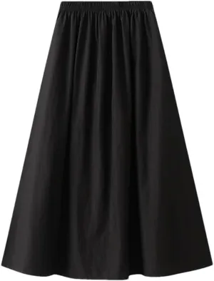 Women's Pleated Half Solid Color Skirt High Waisted Retro Drape Mid Length A-Line Knee-Length Skirt