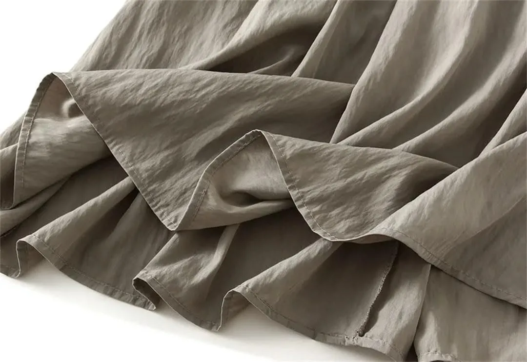 Women's Pleated Half Solid Color Skirt High Waisted Retro Drape Mid Length A-Line Knee-Length Skirt