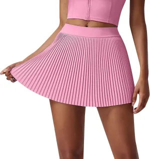 Women's Pleated Tennis Mini Skirt with Pockets High Waisted Elastic Casual Skorts Athletic Stretchy A-line Skirt Inner Shorts