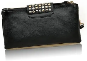 Women's Pu Leather Handbag Clutch Rivet Detail Magnetic Closure Compact Evening Bag Black