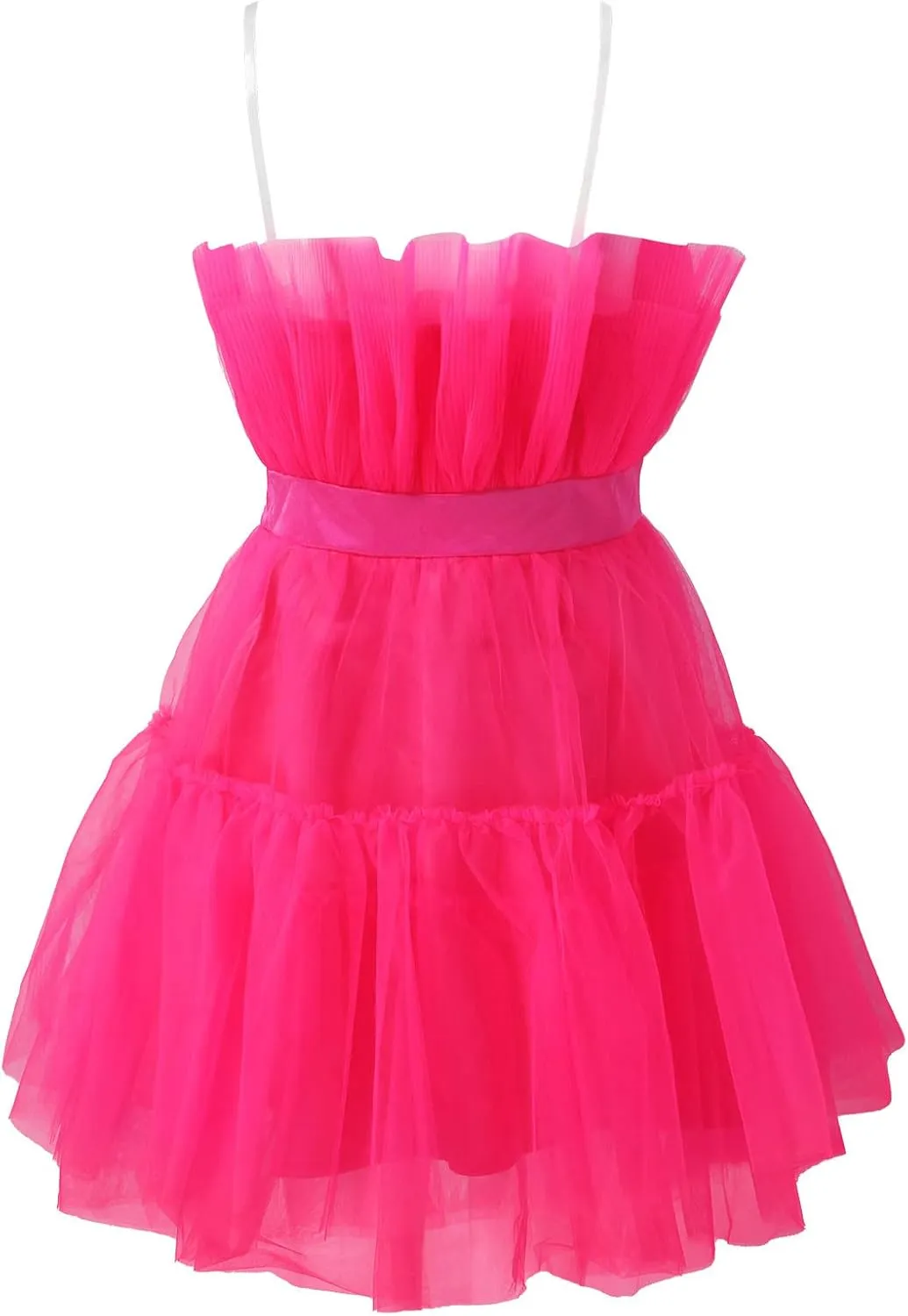 Womens Strapless Mesh Elegant Bowknot Tutu Skirt Dress Off Shoulder Wedding Pleated Mesh Party Mini Dress