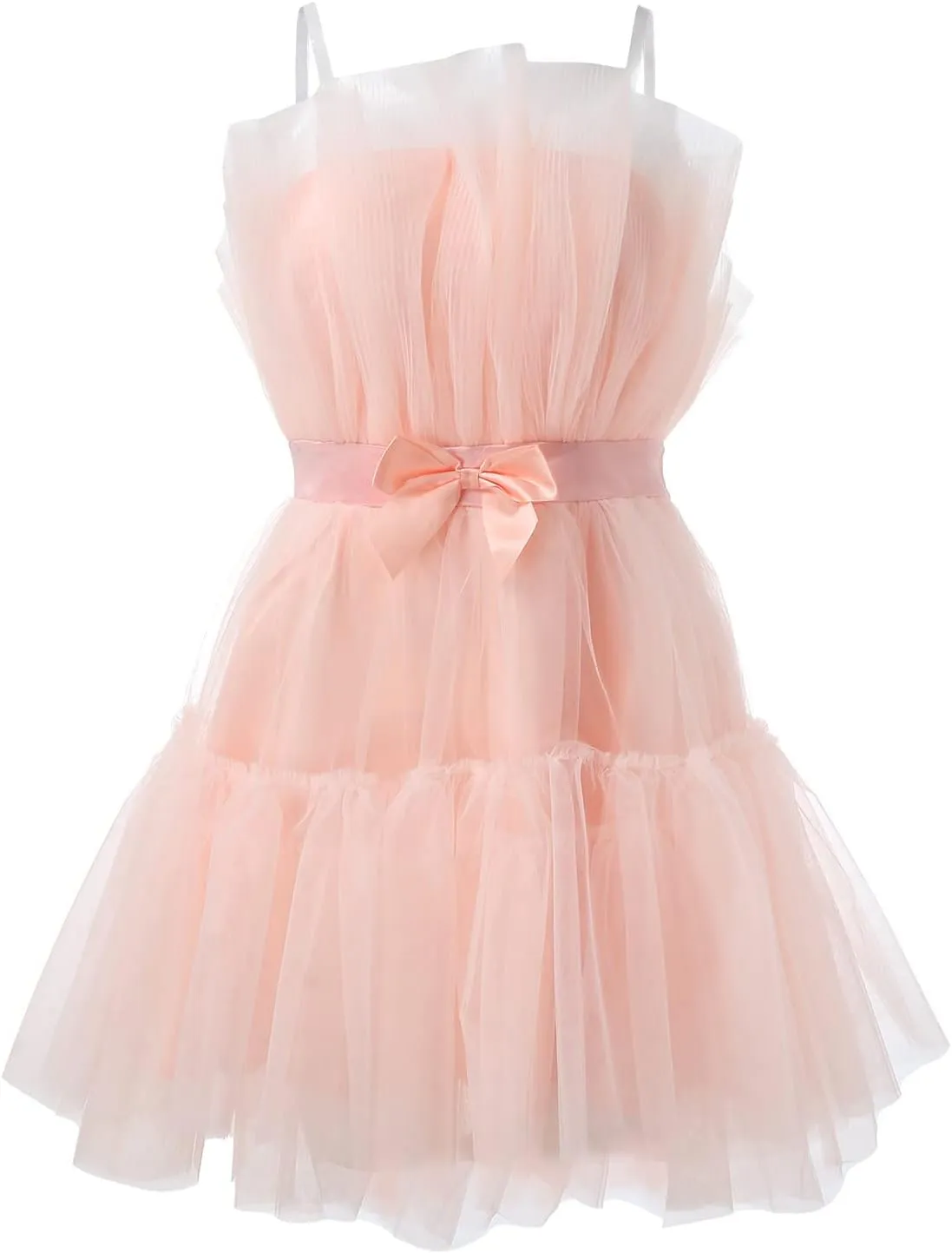 Womens Strapless Mesh Elegant Bowknot Tutu Skirt Dress Off Shoulder Wedding Pleated Mesh Party Mini Dress