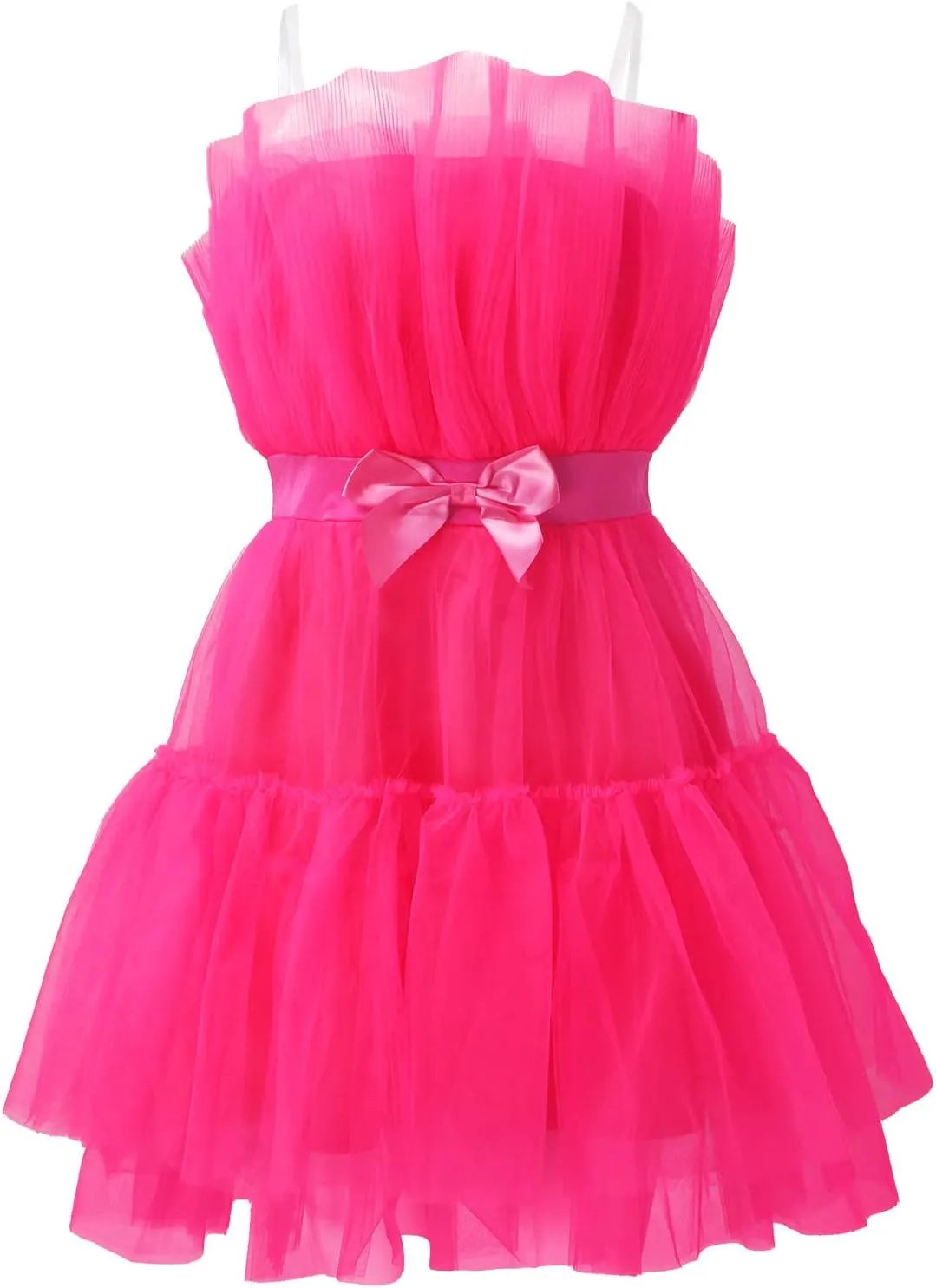 Womens Strapless Mesh Elegant Bowknot Tutu Skirt Dress Off Shoulder Wedding Pleated Mesh Party Mini Dress