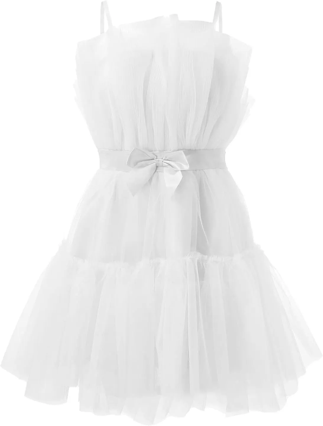 Womens Strapless Mesh Elegant Bowknot Tutu Skirt Dress Off Shoulder Wedding Pleated Mesh Party Mini Dress