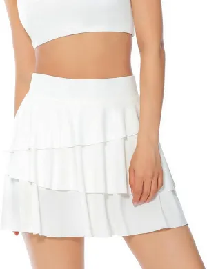 Womens Tennis Skirt Casual High Waisted Ruffle Tiered Skorts Quick Drying Athletic Workout Sports Stretchy Skort Inner Shorts