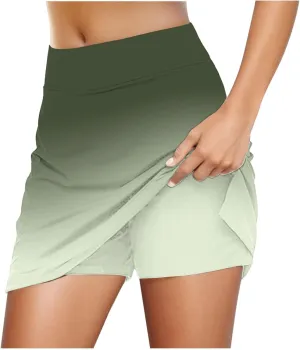 Women's Tennis Skirt with Shorts Pocket Gradient Color High Waist Athletic Skorts Inner Shorts Skirts for Running