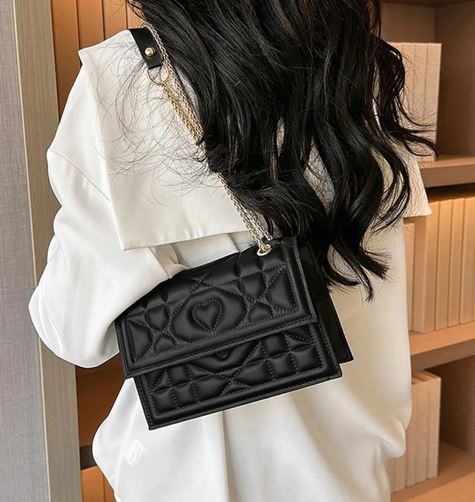 Womens Trendy Shoulder Crossbody Bag PU Leather Y2k Purse Small Totes Handbag Casual Top Handle Satchel with Chain