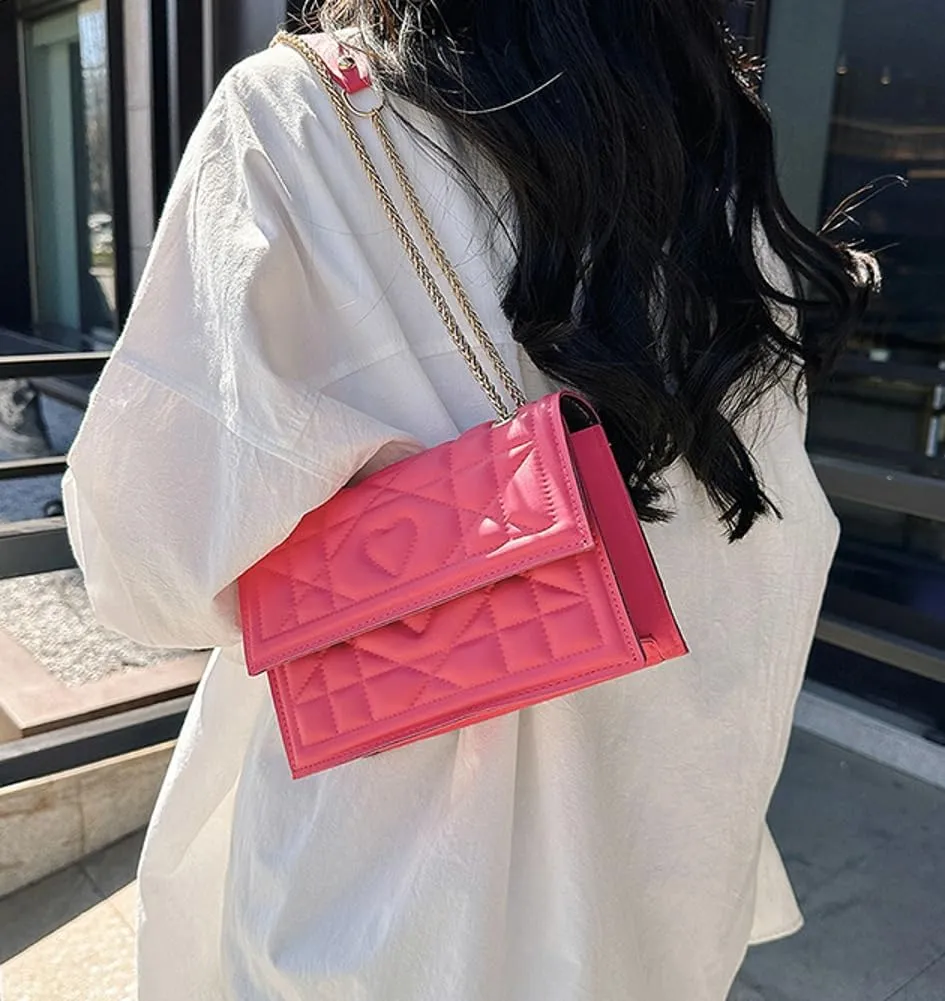 Womens Trendy Shoulder Crossbody Bag PU Leather Y2k Purse Small Totes Handbag Casual Top Handle Satchel with Chain