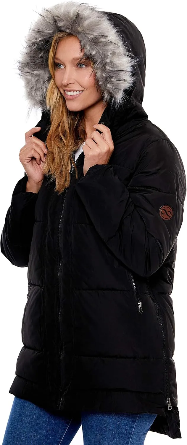 Women's Water-Resistant Faux Fur Hood Framework Anorak Jacket