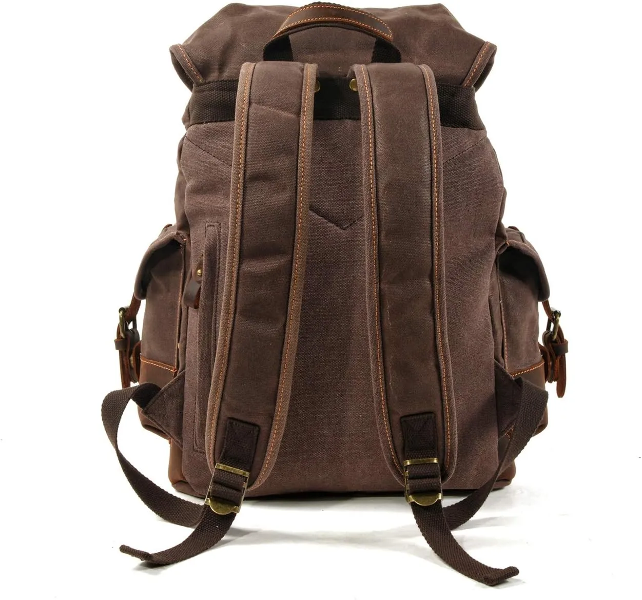 WUDON Men Travel Backpack, Genuine Leather-Waxed Canvas Shoulder Hiking Rucksack