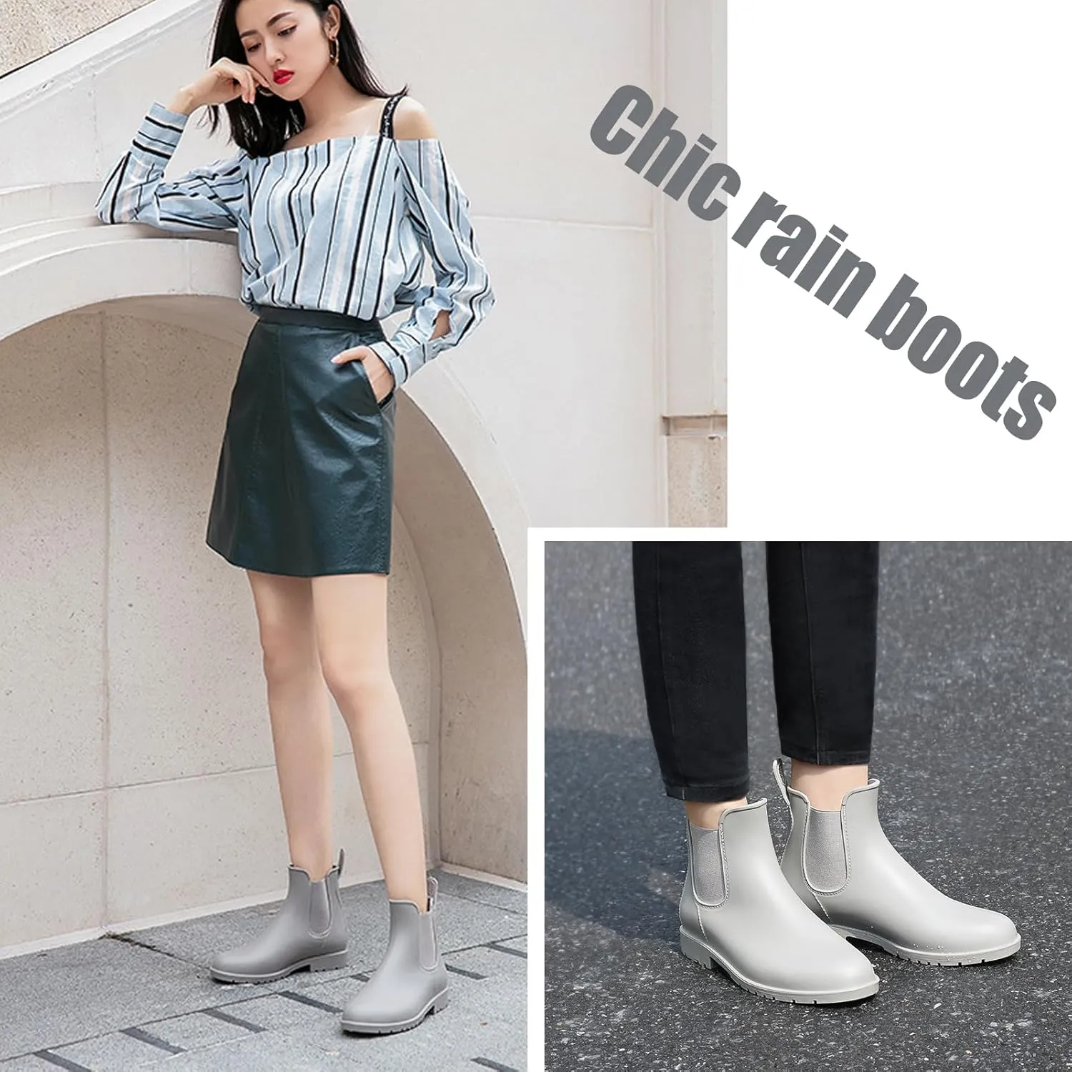 WUIWUIYU Womens Chelsea Wellington Boots Ankle Wellie Rain Boot Water Garden Slip-on Galoshes Work Shoes