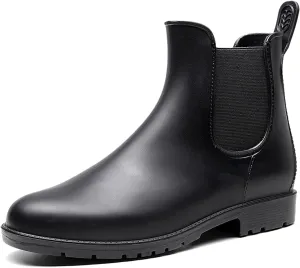 WUIWUIYU Womens Chelsea Wellington Boots Ankle Wellie Rain Boot Water Garden Slip-on Galoshes Work Shoes