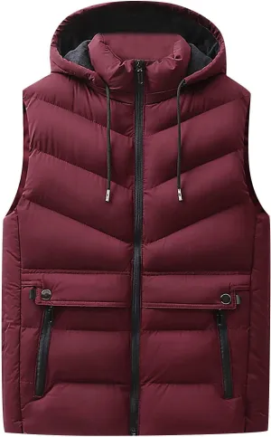 Ymosrh Men's Down Vest Lightweight Winter Vest Thicken Sleeveless Jacket With Hood Coats Puffer Vests Outerwear, L-6XL
