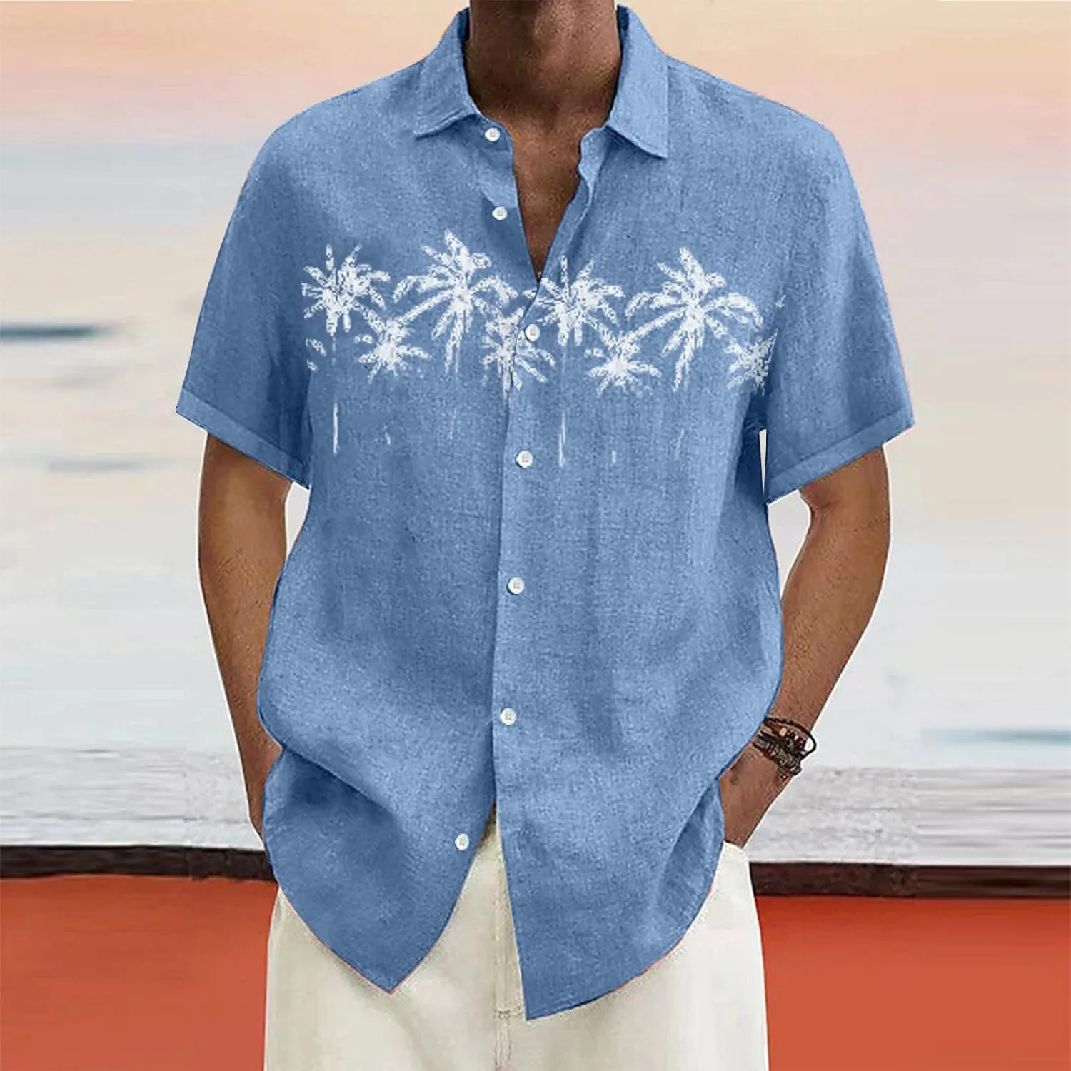 Ymosrh Men's Shirts Spring Summer Casual Cotton Linen Solid Color Short Sleeve Shirts Loose Button Down Short Shirt, M-4XL