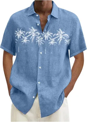 Ymosrh Men's Shirts Spring Summer Casual Cotton Linen Solid Color Short Sleeve Shirts Loose Button Down Short Shirt, M-4XL