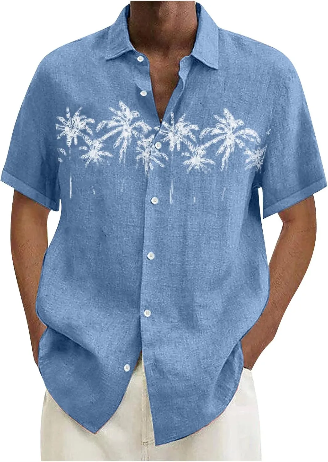 Ymosrh Men's Shirts Spring Summer Casual Cotton Linen Solid Color Short Sleeve Shirts Loose Button Down Short Shirt, M-4XL