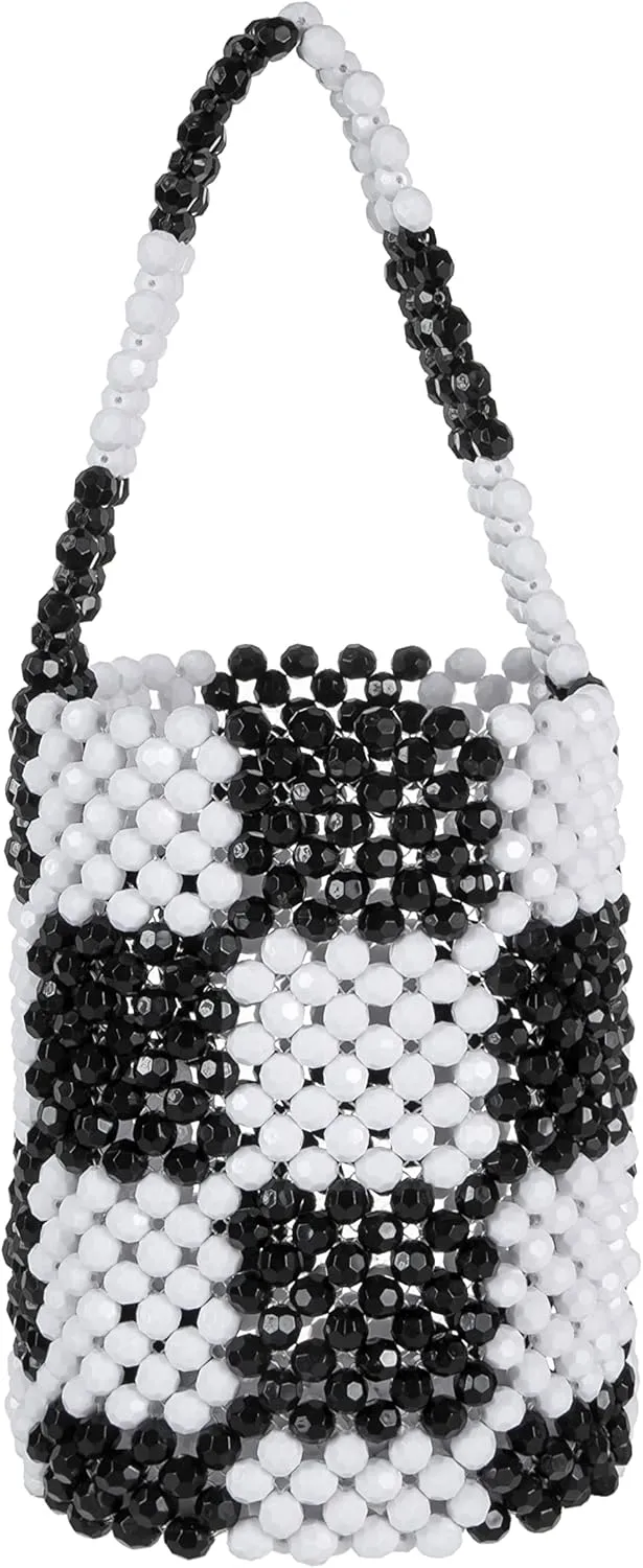 YUSHINY Women Acrylic Diamond Beaded Mixed Color Chequered Clutch Bucket Evening HandBag for Wedding Party