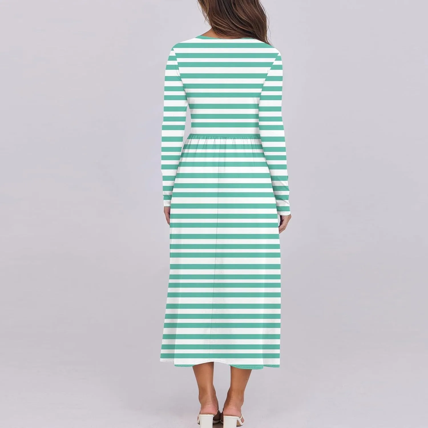 ZEFOTIM Long Sleeve Dress for Women Floral Graphic Dresses with Pockets Long Dresses Crewneck Dress Summer Spring Dress