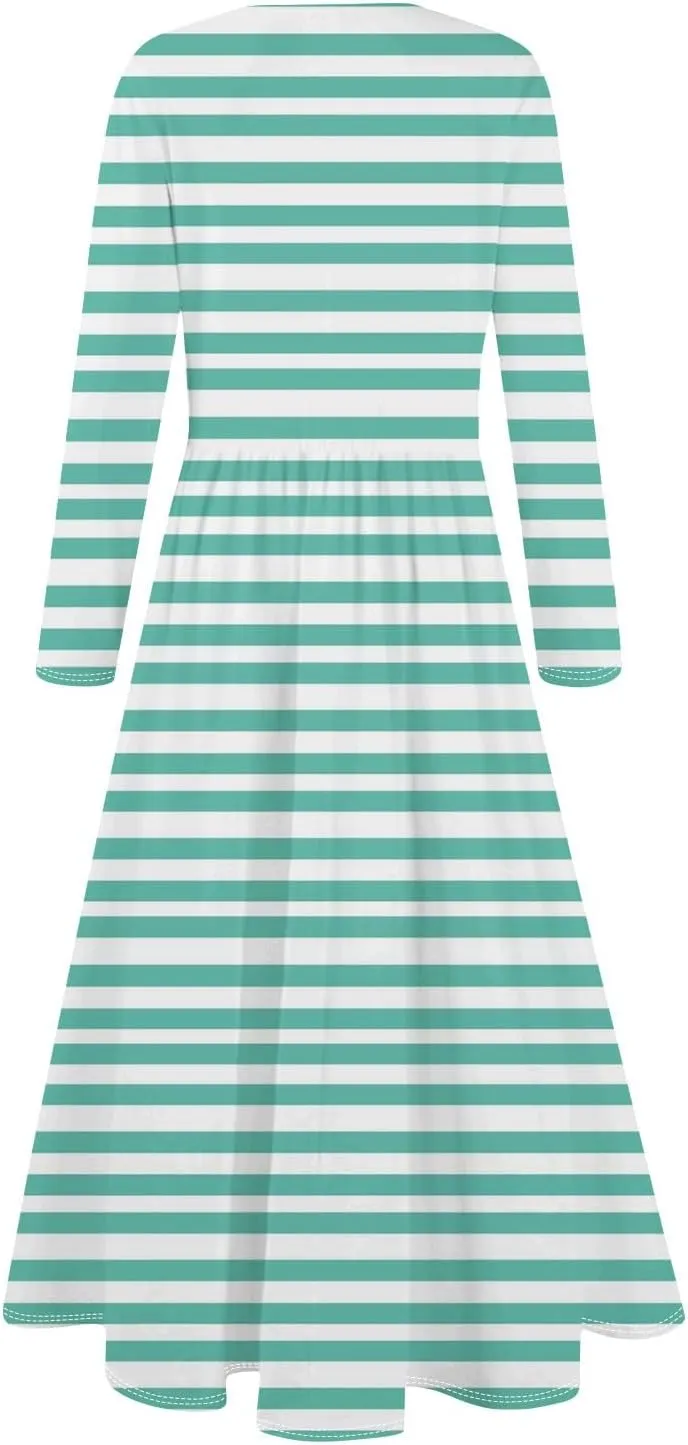 ZEFOTIM Long Sleeve Dress for Women Floral Graphic Dresses with Pockets Long Dresses Crewneck Dress Summer Spring Dress
