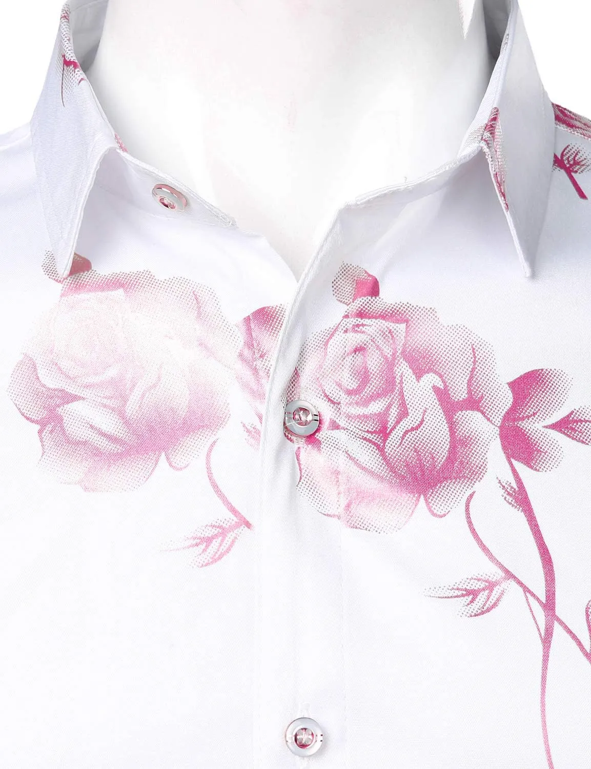 ZEROYAA Mens Hipster 3D Golden Rose Floral Printed Slim Fit Long Sleeve Button Down Dress Shirts