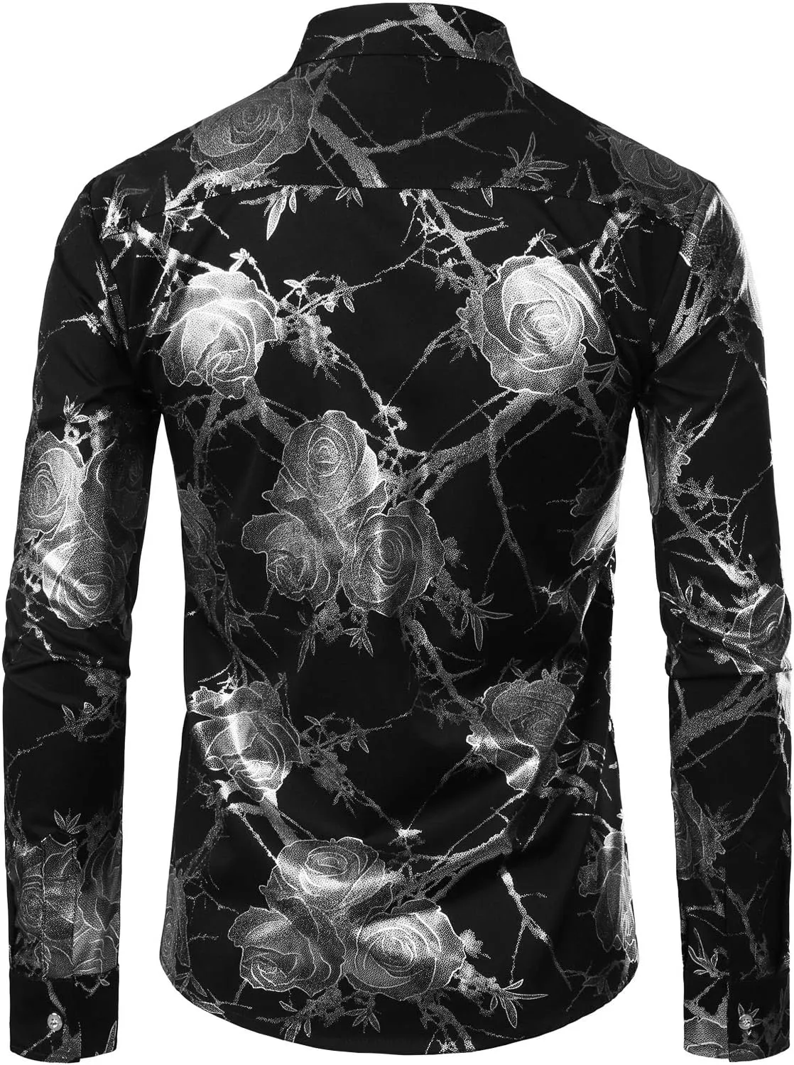 ZEROYAA Mens Hipster 3D Golden Rose Floral Printed Slim Fit Long Sleeve Button Down Dress Shirts