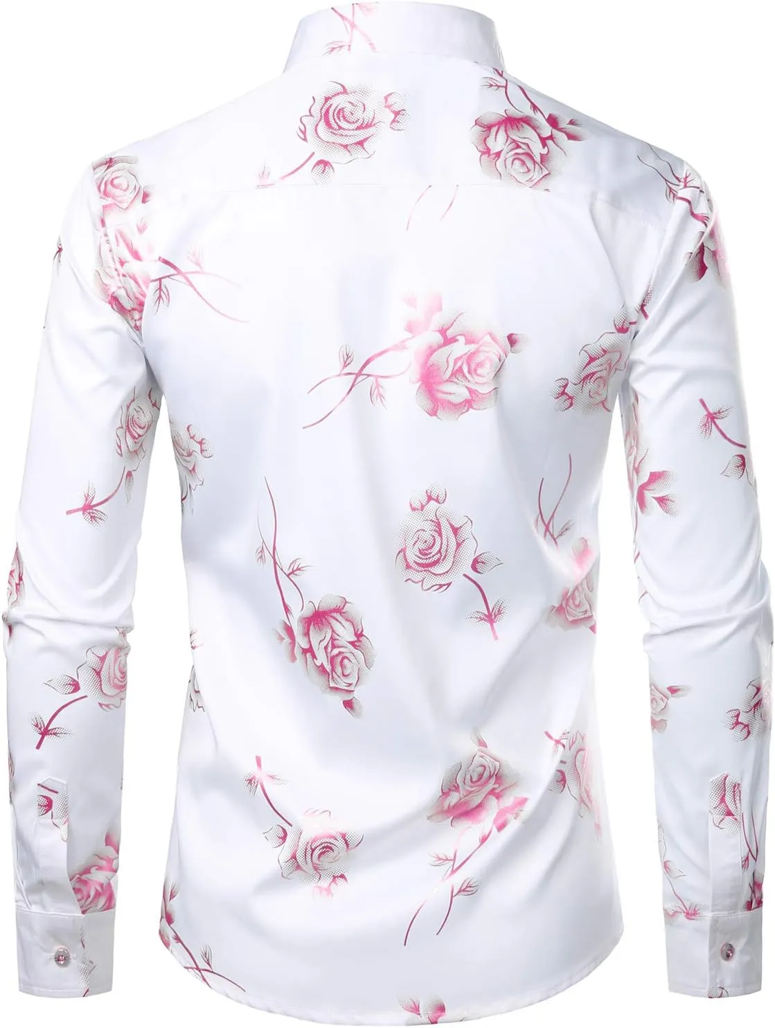 ZEROYAA Mens Hipster 3D Golden Rose Floral Printed Slim Fit Long Sleeve Button Down Dress Shirts