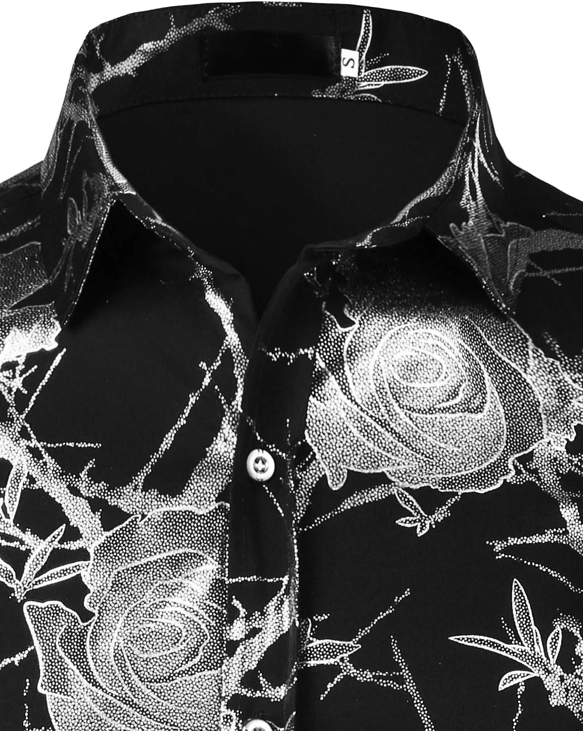 ZEROYAA Mens Hipster 3D Golden Rose Floral Printed Slim Fit Long Sleeve Button Down Dress Shirts