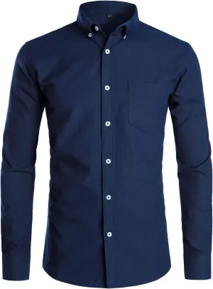ZEROYAA Men's Hipster Casual Slim Fit Long Sleeve Button Down Oxford Shirts with Chest Pocket