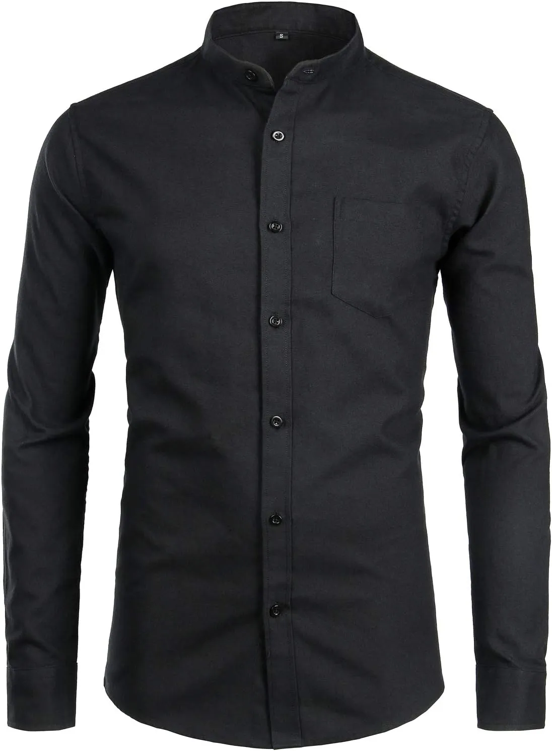 ZEROYAA Men's Hipster Mandarin Collar Long Sleeve Button Up Oxford Shirts with Chest Pocket