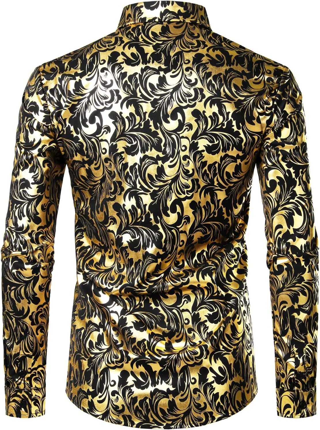 ZEROYAA Men's Luxury Paisley Dress Shirt Shiny Floral Printed Button Down Shirts for Party Prom