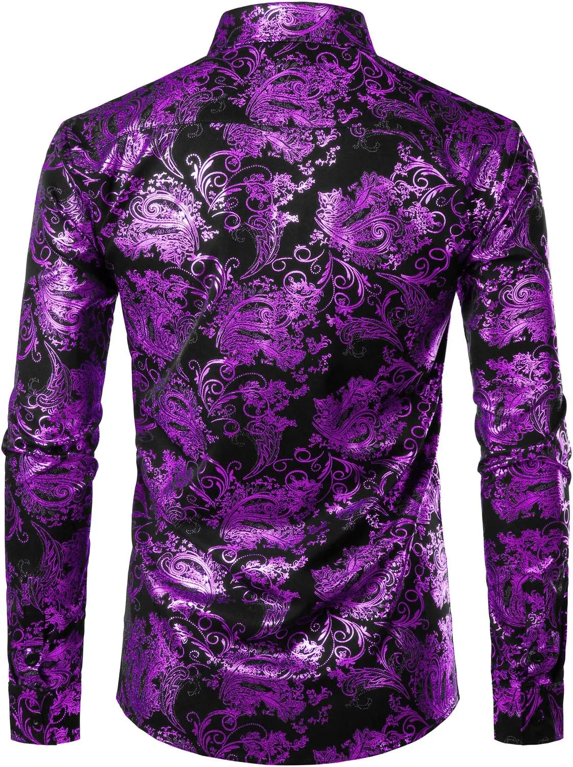 ZEROYAA Men's Luxury Paisley Dress Shirt Shiny Floral Printed Button Down Shirts for Party Prom