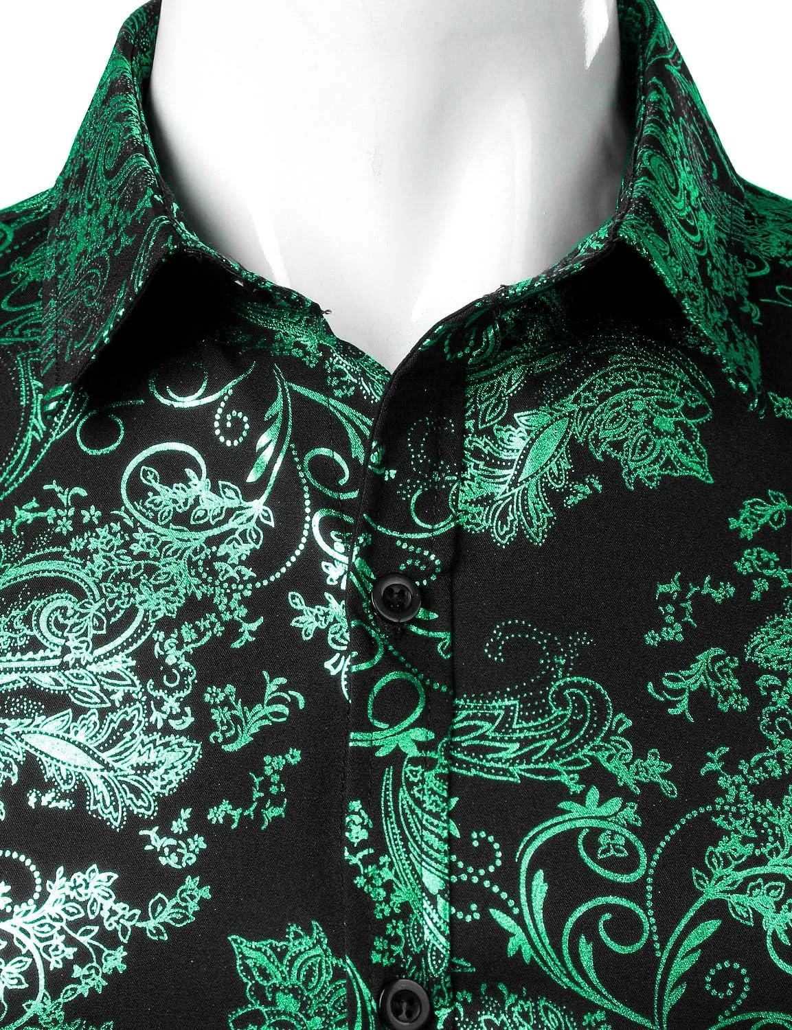 ZEROYAA Men's Luxury Paisley Dress Shirt Shiny Floral Printed Button Down Shirts for Party Prom