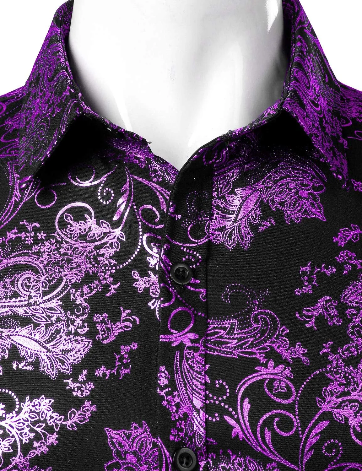 ZEROYAA Men's Luxury Paisley Dress Shirt Shiny Floral Printed Button Down Shirts for Party Prom