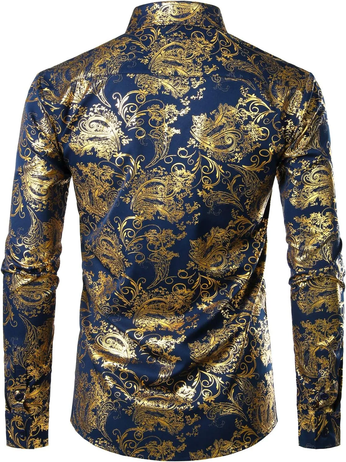 ZEROYAA Men's Luxury Paisley Dress Shirt Shiny Floral Printed Button Down Shirts for Party Prom