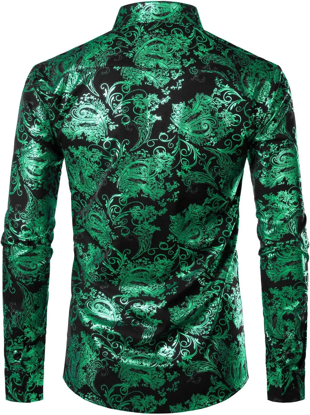 ZEROYAA Men's Luxury Paisley Dress Shirt Shiny Floral Printed Button Down Shirts for Party Prom