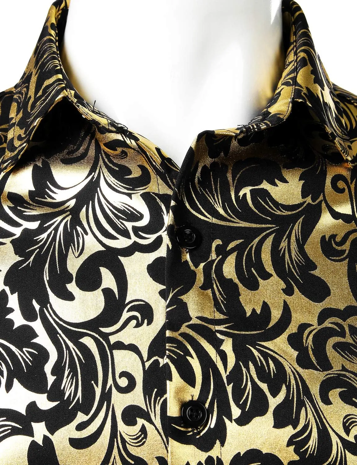 ZEROYAA Men's Luxury Paisley Dress Shirt Shiny Floral Printed Button Down Shirts for Party Prom