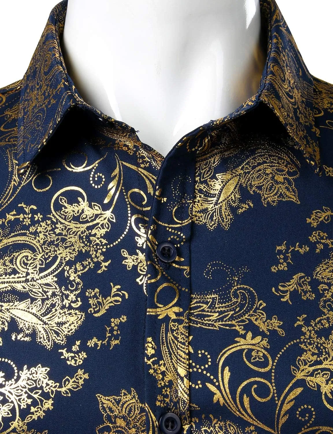 ZEROYAA Men's Luxury Paisley Dress Shirt Shiny Floral Printed Button Down Shirts for Party Prom
