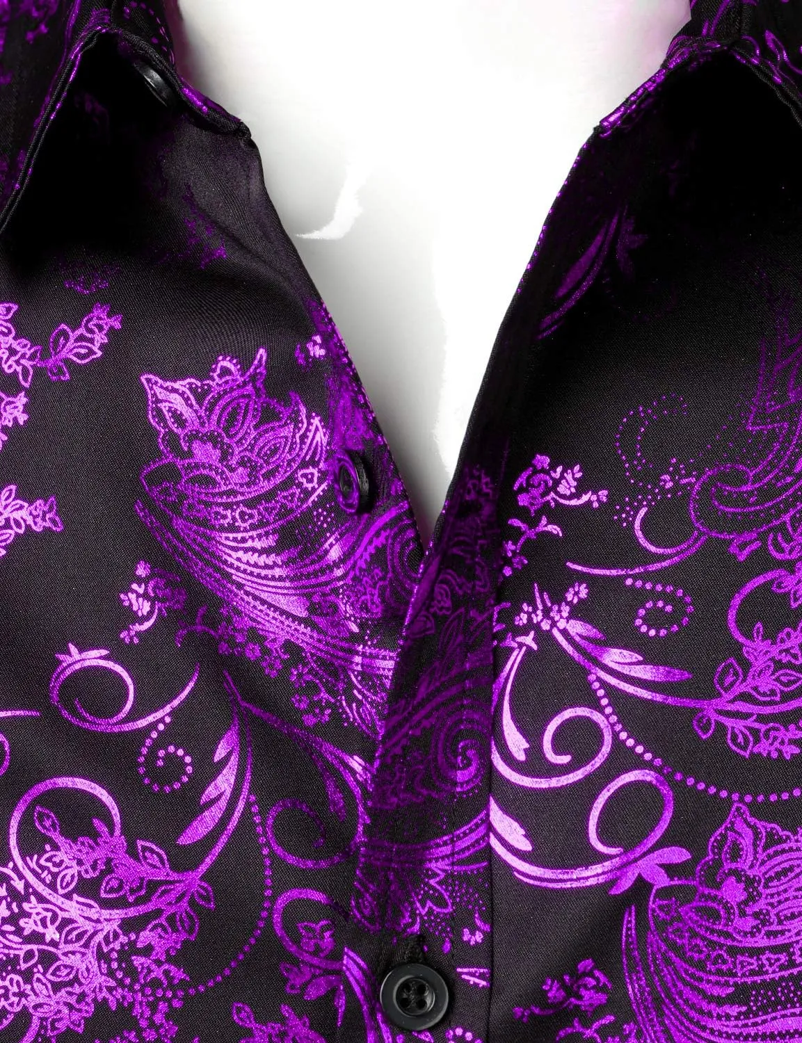 ZEROYAA Men's Luxury Paisley Shiny Printed Slim Fit Short Sleeve Button Up Dress Shirt