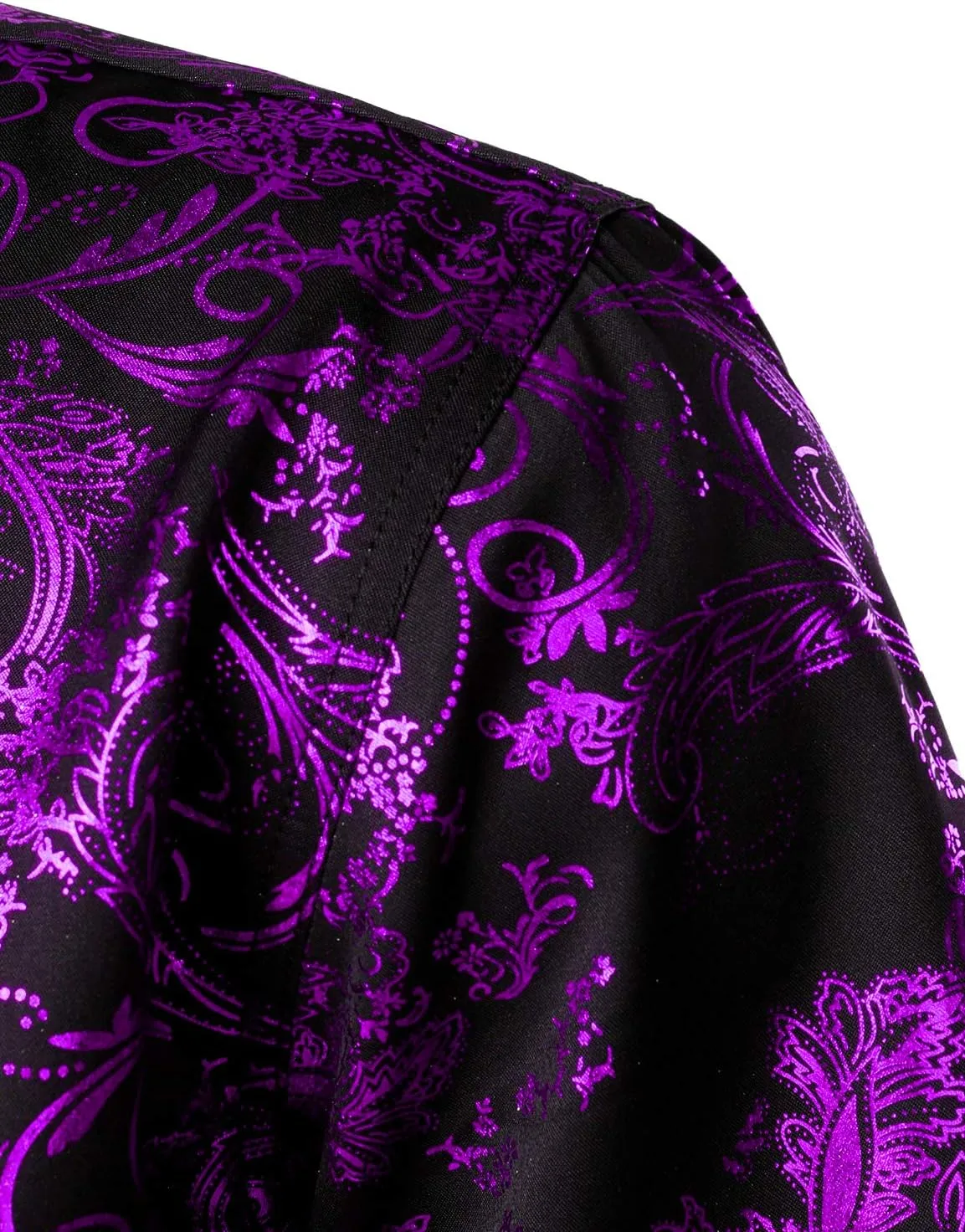 ZEROYAA Men's Luxury Paisley Shiny Printed Slim Fit Short Sleeve Button Up Dress Shirt