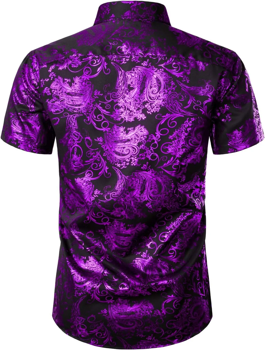 ZEROYAA Men's Luxury Paisley Shiny Printed Slim Fit Short Sleeve Button Up Dress Shirt