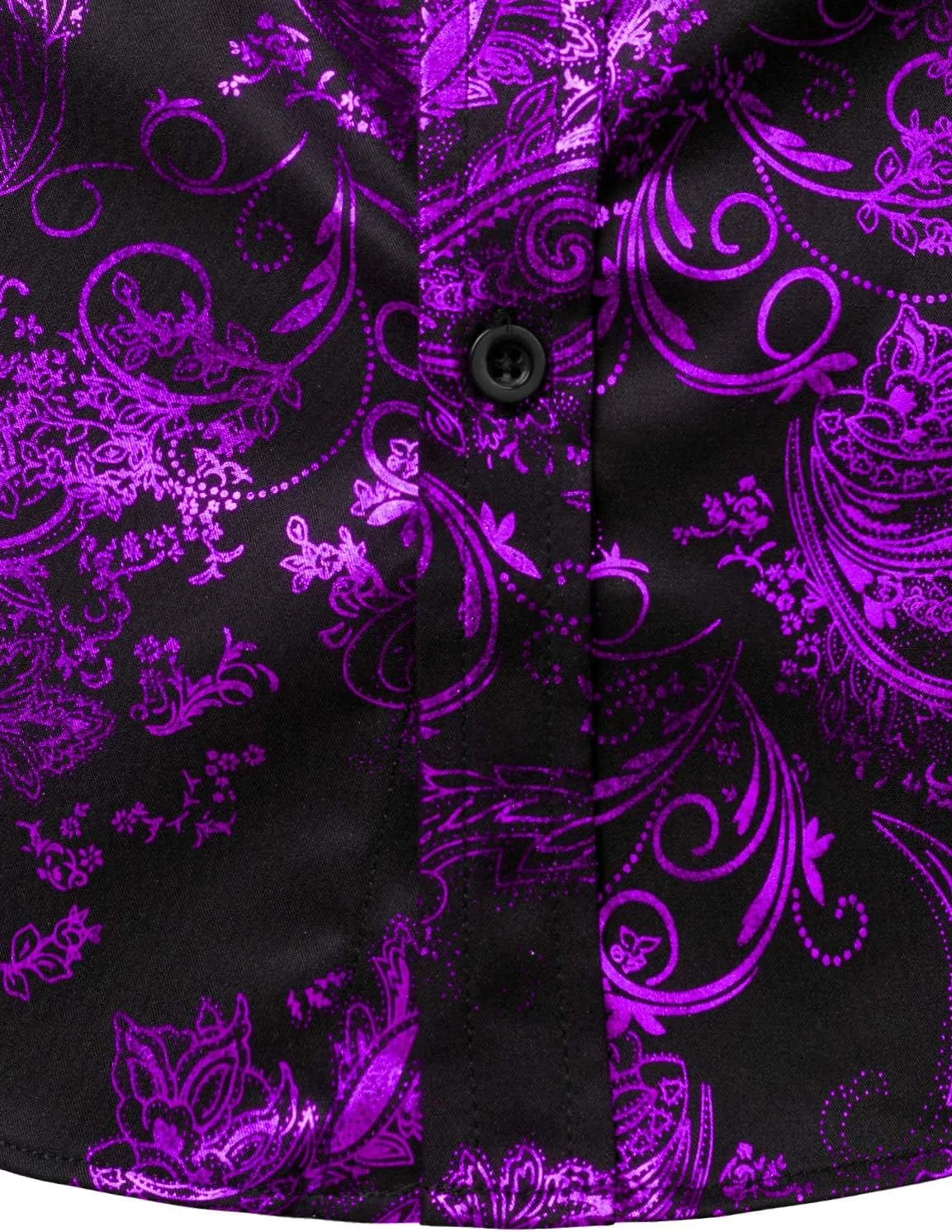 ZEROYAA Men's Luxury Paisley Shiny Printed Slim Fit Short Sleeve Button Up Dress Shirt