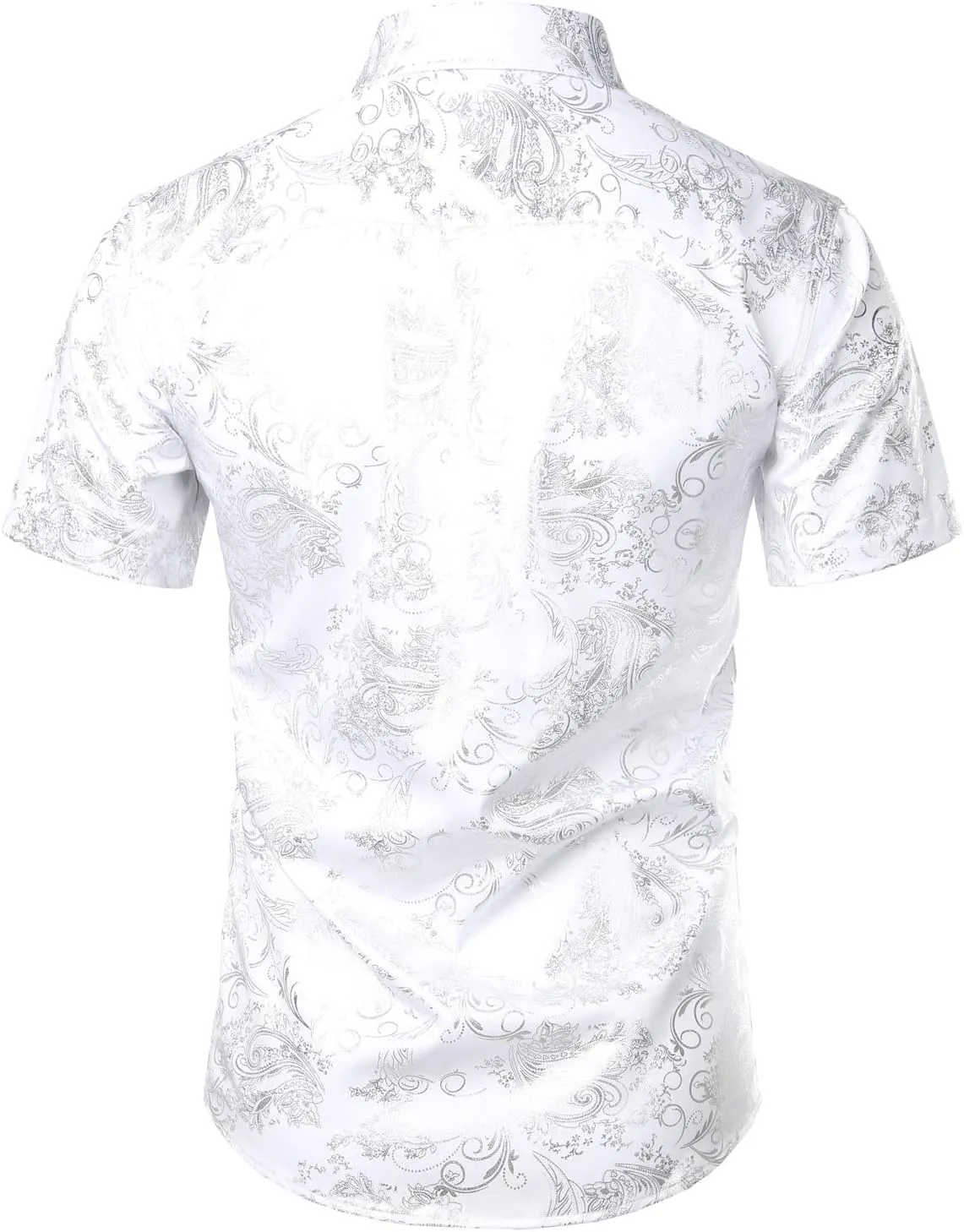 ZEROYAA Men's Luxury Paisley Shiny Printed Slim Fit Short Sleeve Button Up Dress Shirt