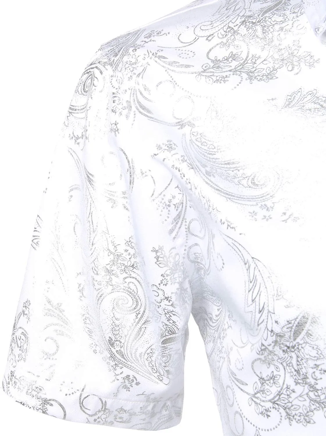 ZEROYAA Men's Luxury Paisley Shiny Printed Slim Fit Short Sleeve Button Up Dress Shirt